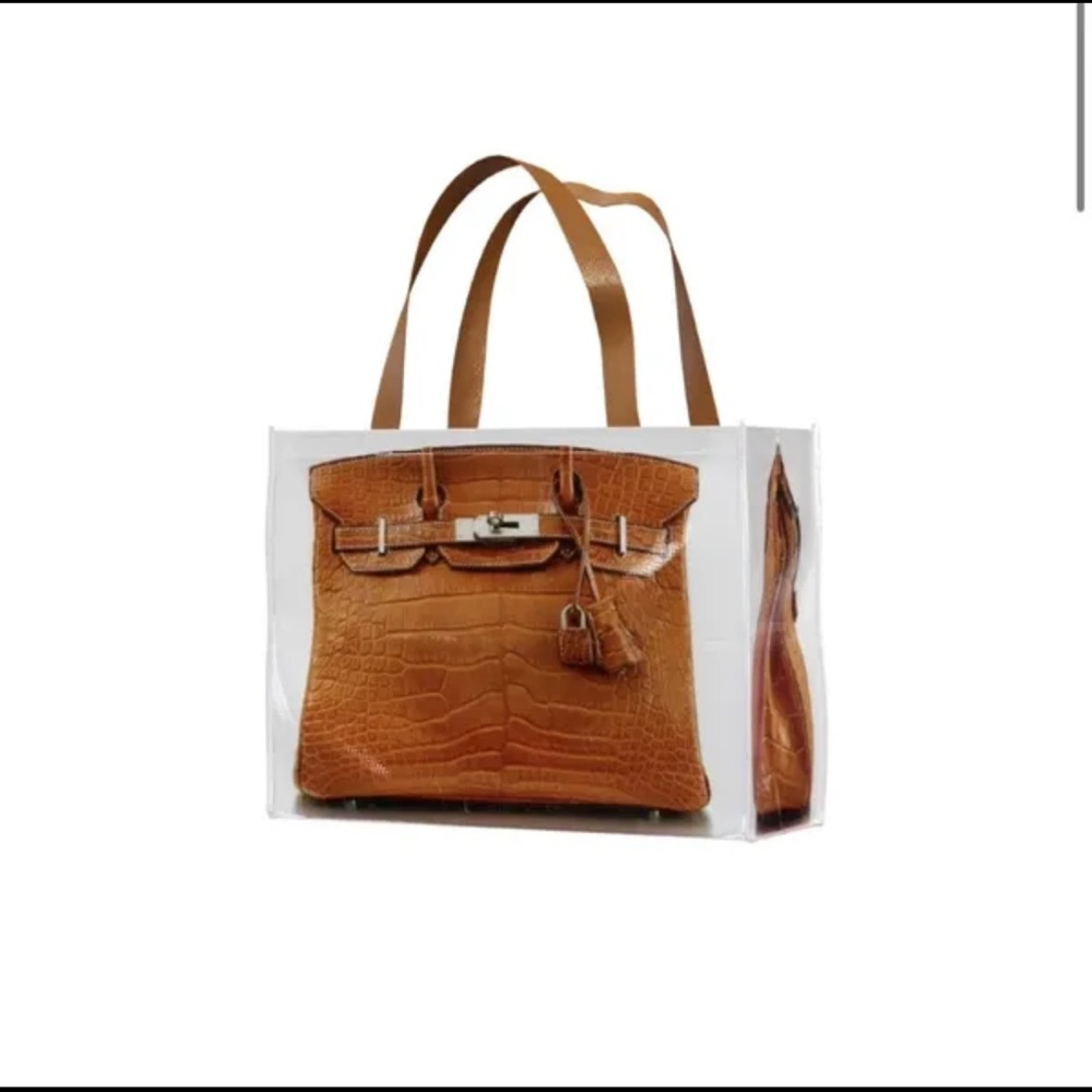 Brown-Tan Crocodile-Embossed Tote plastic Shopper Bag 16”x13”x8”